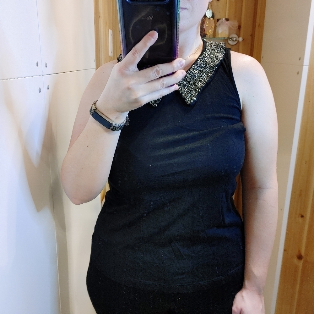 GAP Factory Black Embellished Peter Pan Collar Sleeveless Blouse XS